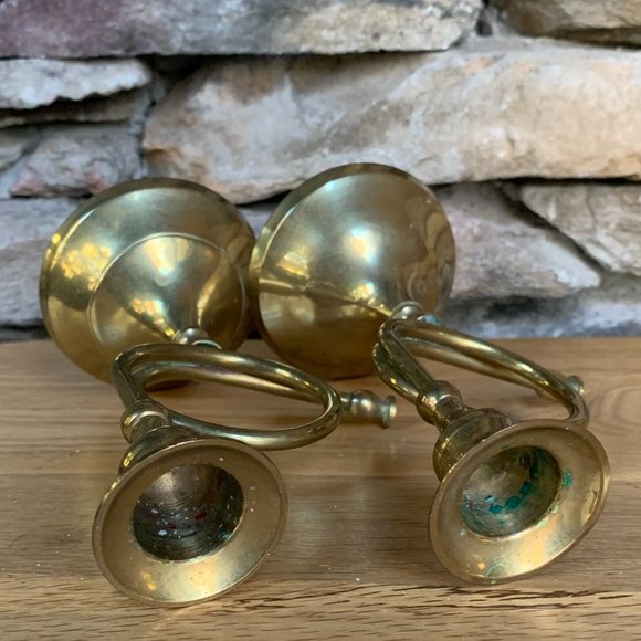 VTG 2 Brass French Horn Christmas Candle Holders Holiday Boho Decor India - Picture 8 of 9